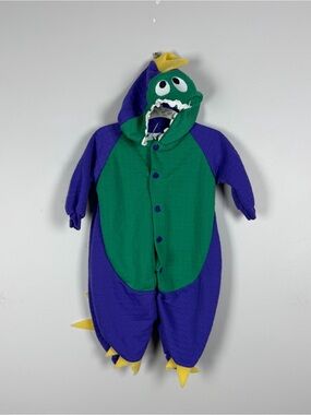 Vintage BabyGro Green Purple Dinosaur Bodysuit Jumper 90s Snap Costume Size 0-3